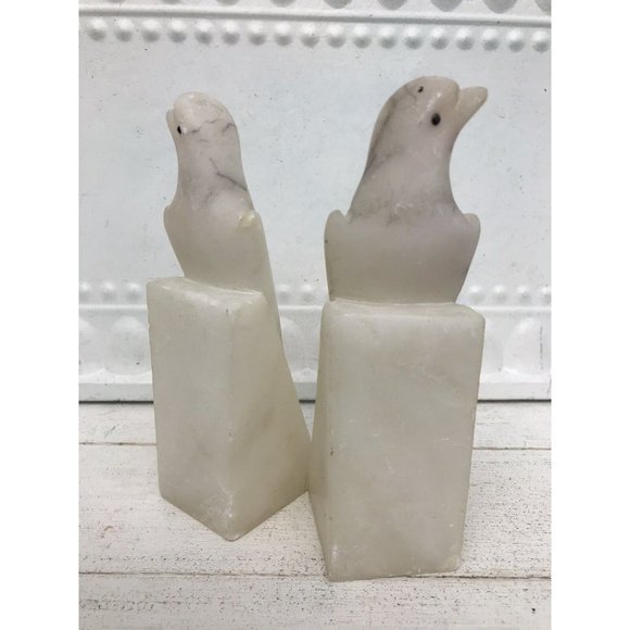 Vtg Art Deco Italian Alabaster Stone Parrot Bird Antq Hand Carved Bookends Luck - Picture 3 of 15